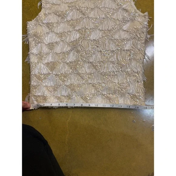 RARE 100% Wool Vtg Hand Beaded Sleeveless Top with Sequins Elegant Fringe Boho - Picture 9 of 11